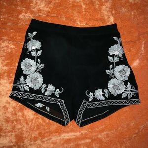 Black Embroidered Shorts